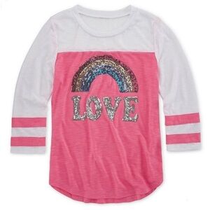 Miss Chievous Big Girls 3/4 Raglan Sleeve L Sequin Rainbow LOVE NWT